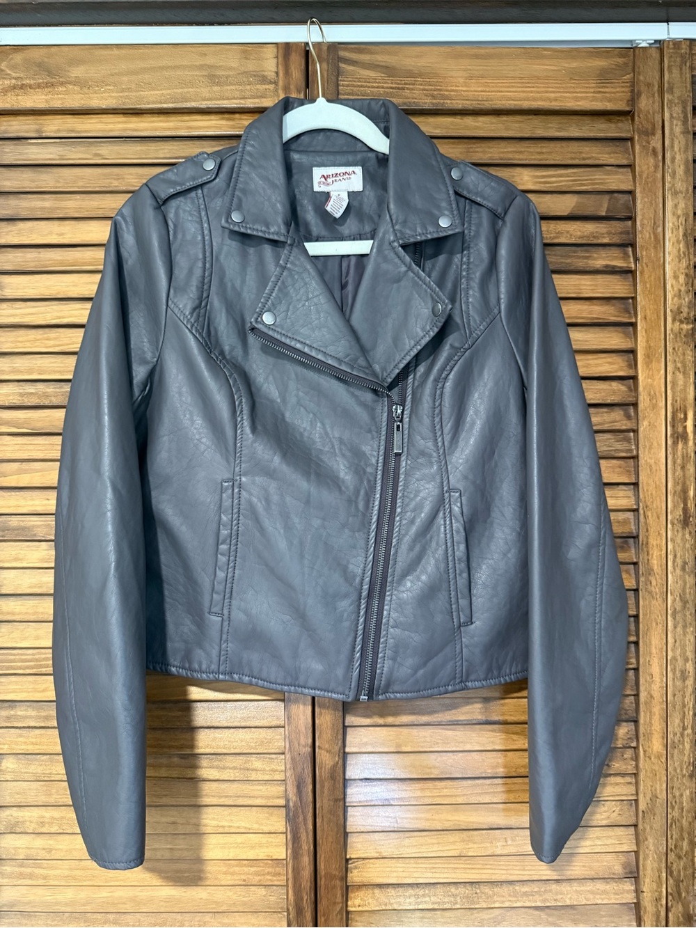 Arizona Jean Co Gray Faux Leather Moto Biker Jacket Size Medium